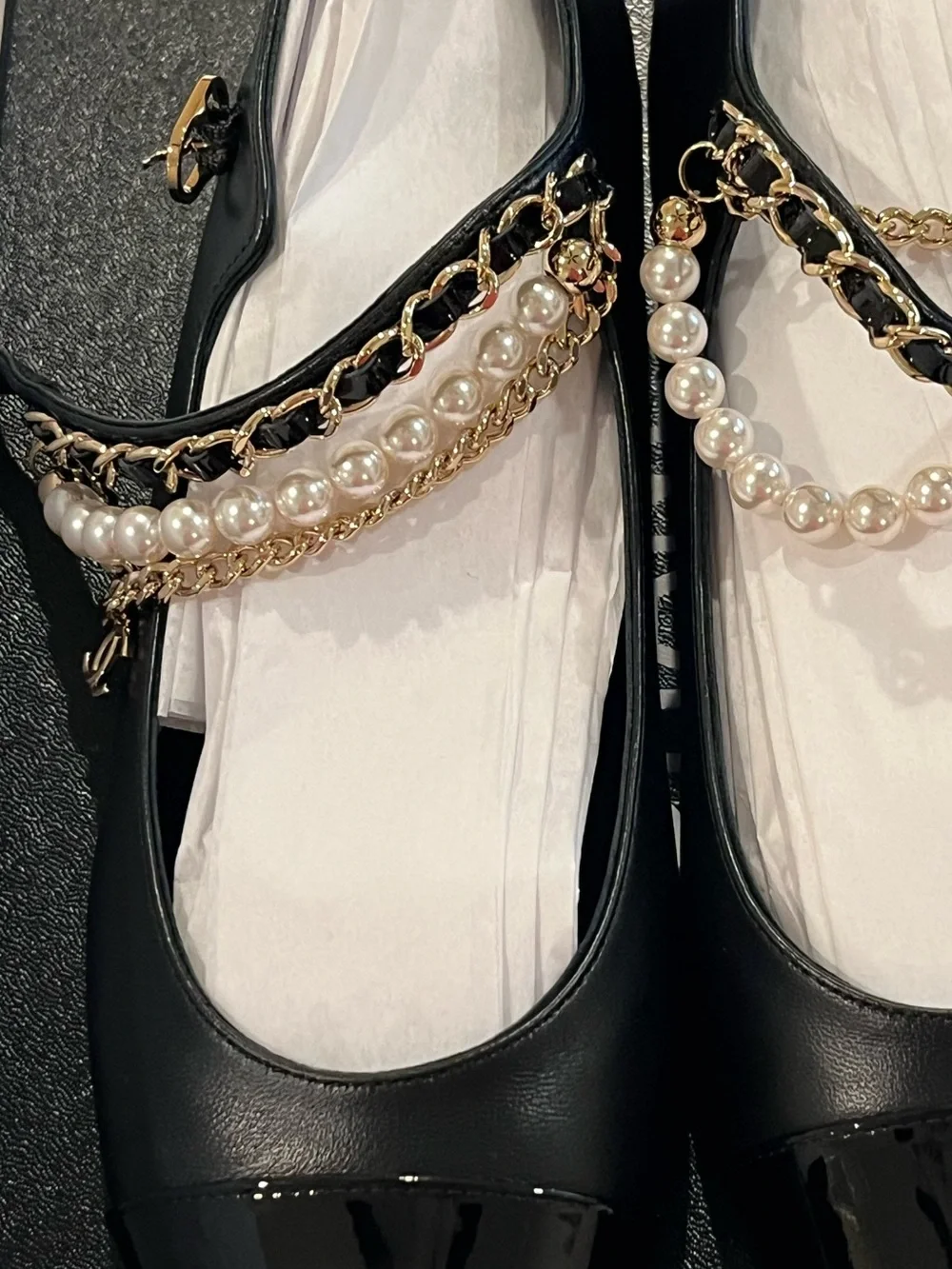 Authentic Chanel Mary Jane with gold CCs and pearls 37.5 $1625.00 NIB - Picture 8 of 9